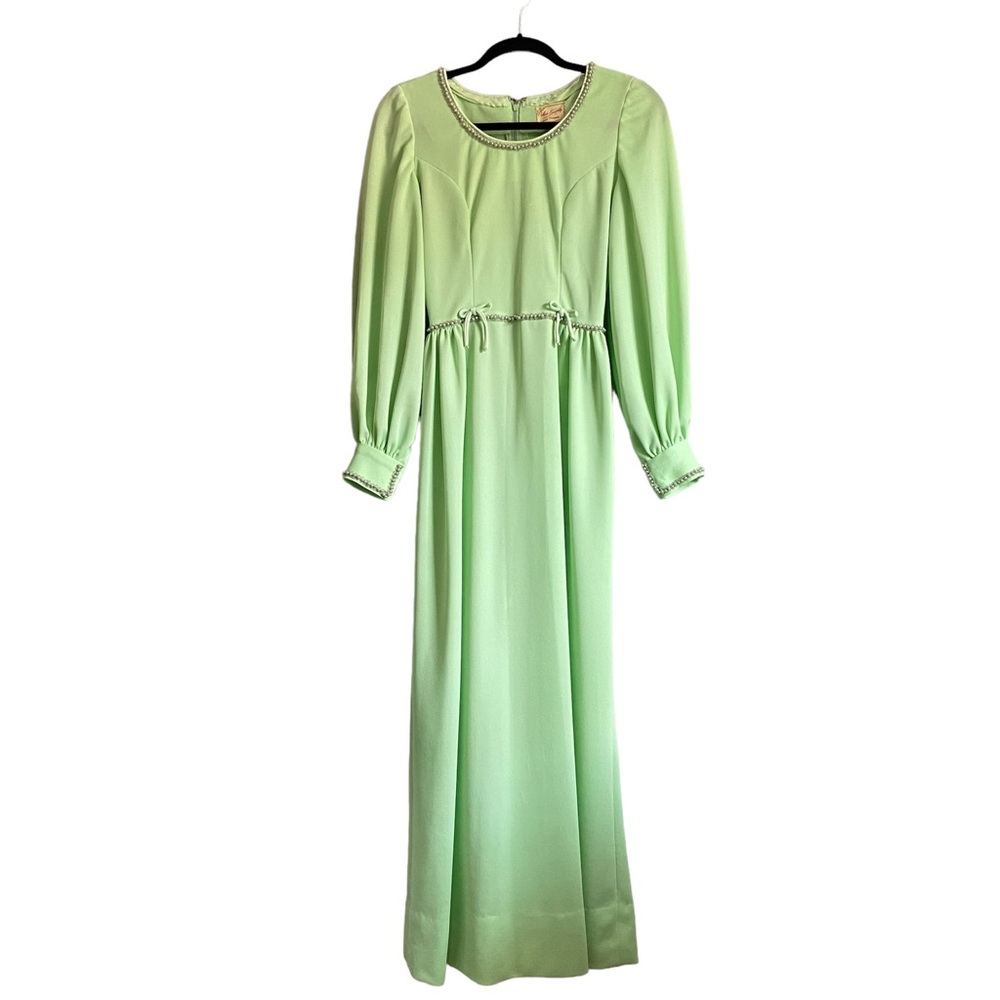 Vintage 1960s beaded pearls bishop sleeve maxi dress size 2